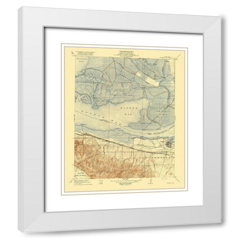 Honker Bay California Quad - USGS 1918 White Modern Wood Framed Art Print with Double Matting by USGS