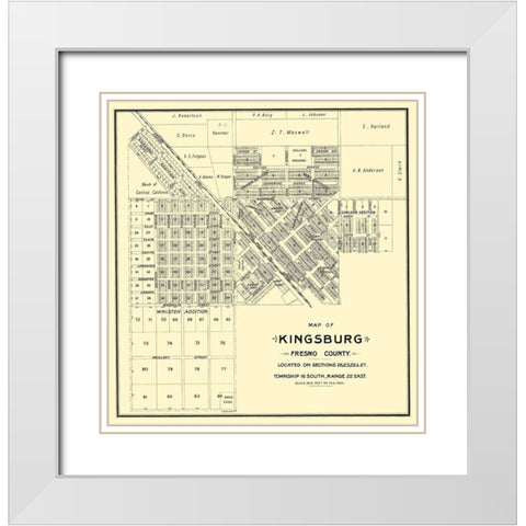 Kingsburg California Landowner - Thomas 1892 White Modern Wood Framed Art Print with Double Matting by Thomas