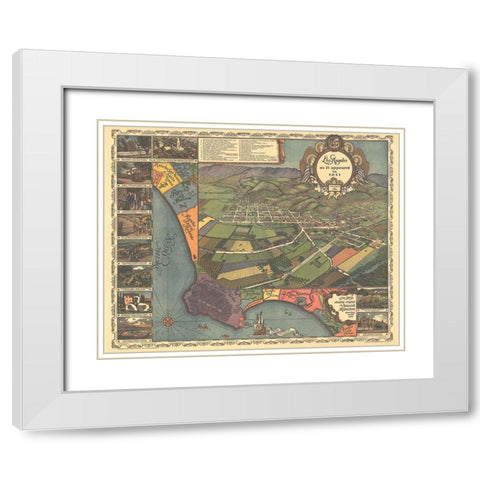 Los Angeles California - Gores 1871 White Modern Wood Framed Art Print with Double Matting by Gores
