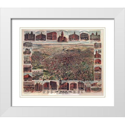 Los Angeles California - 1891 White Modern Wood Framed Art Print with Double Matting by Unknown