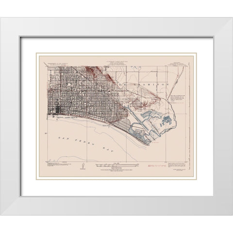 Long Beach California Quad - USGS 1925 White Modern Wood Framed Art Print with Double Matting by USGS