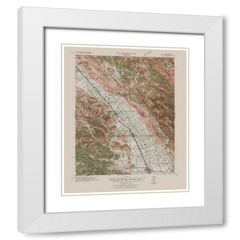 Morgan Hill California Quad - USGS 1940 White Modern Wood Framed Art Print with Double Matting by USGS