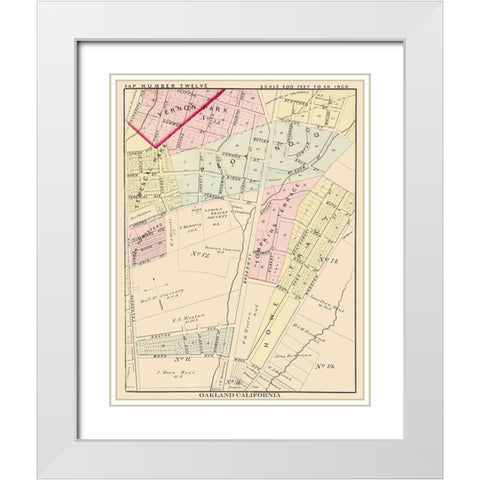 Oakland California Twelveth Ward - Thompson 1878 White Modern Wood Framed Art Print with Double Matting by Thompson
