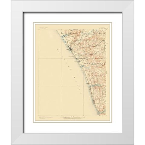 Oceanside California Sheet - USGS 1901 White Modern Wood Framed Art Print with Double Matting by USGS