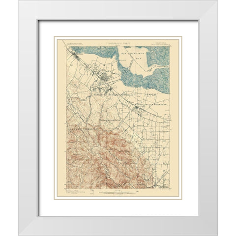 Palo Alto California Quad - USGS 1899 White Modern Wood Framed Art Print with Double Matting by USGS