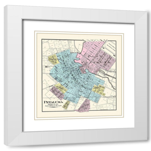Petaluma California - Thompson 1877 White Modern Wood Framed Art Print with Double Matting by Thompson