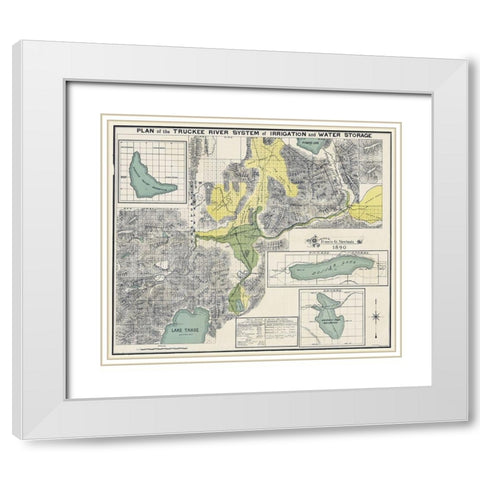 Truckee River System - Newlands 1890 White Modern Wood Framed Art Print with Double Matting by Newlands