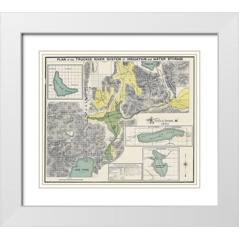 Truckee River System - Newlands 1890 White Modern Wood Framed Art Print with Double Matting by Newlands