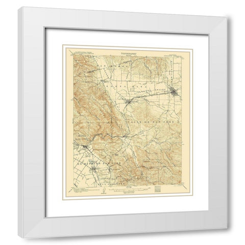 Pleasanton California Quad - USGS 1906 White Modern Wood Framed Art Print with Double Matting by USGS