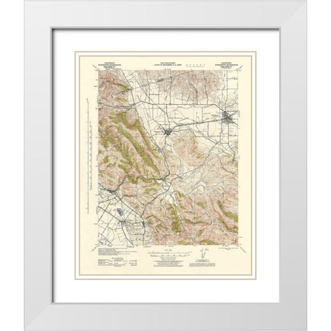Pleasanton California Quad - USGS 1943 White Modern Wood Framed Art Print with Double Matting by USGS