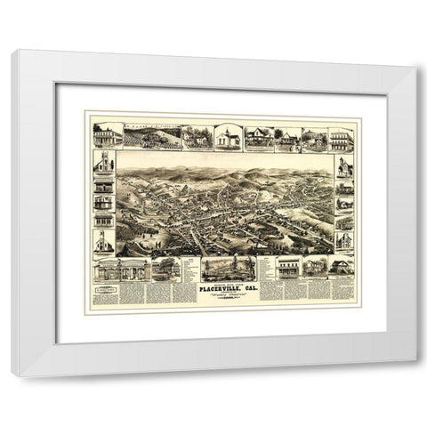 Placerville California - Elliot 1888 White Modern Wood Framed Art Print with Double Matting by Elliot