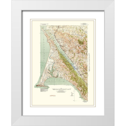 Point Reyes California Quad - USGS 1940 White Modern Wood Framed Art Print with Double Matting by USGS