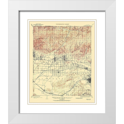 Pomona California Quad - USGS 1953 White Modern Wood Framed Art Print with Double Matting by USGS