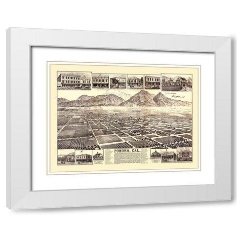 Pomona California - Elliot 1886 White Modern Wood Framed Art Print with Double Matting by Elliot