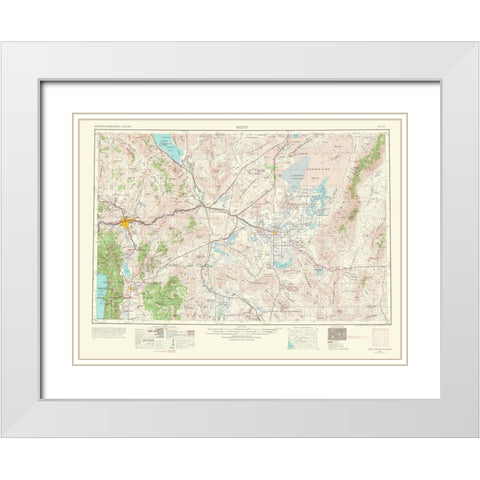 Reno Nevada California Quad - USGS 1967 White Modern Wood Framed Art Print with Double Matting by USGS
