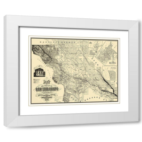 San Luis Obispo California Landowner - Harris 1874 White Modern Wood Framed Art Print with Double Matting by Harris