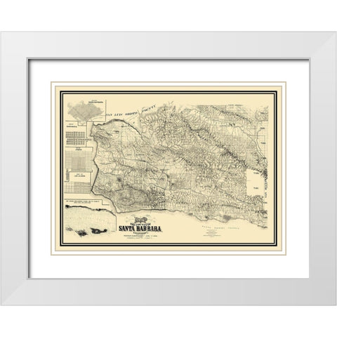 Santa Barbara California Landowner - Huber 1889 White Modern Wood Framed Art Print with Double Matting by Huber