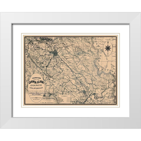 Santa Clara California - Denny 1913 White Modern Wood Framed Art Print with Double Matting by Denny