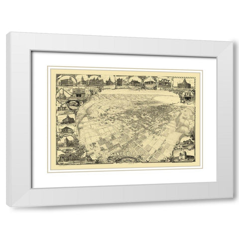 Santa Barbara California - Gifford 1898 White Modern Wood Framed Art Print with Double Matting by Gifford