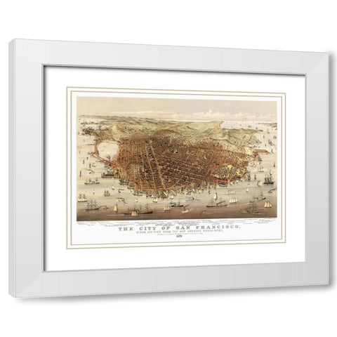 San Francisco California - Currier 1878 White Modern Wood Framed Art Print with Double Matting by Currier