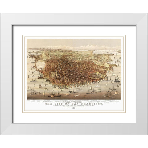 San Francisco California - Currier 1878 White Modern Wood Framed Art Print with Double Matting by Currier