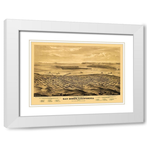 San Diego California - Bancroft 1876 White Modern Wood Framed Art Print with Double Matting by Bancroft