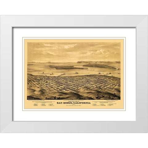 San Diego California - Bancroft 1876 White Modern Wood Framed Art Print with Double Matting by Bancroft