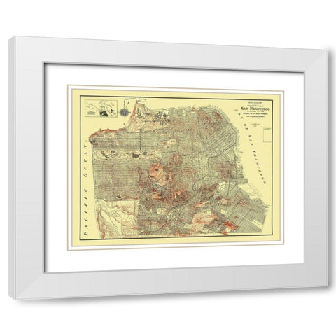San Francisco California - Oshaughnessy 1929 White Modern Wood Framed Art Print with Double Matting by O''shaughnessy