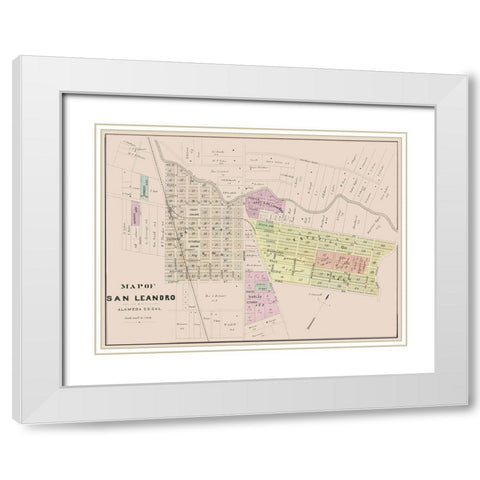 San Leandro California Plan - Thompson 1878 White Modern Wood Framed Art Print with Double Matting by Thompson