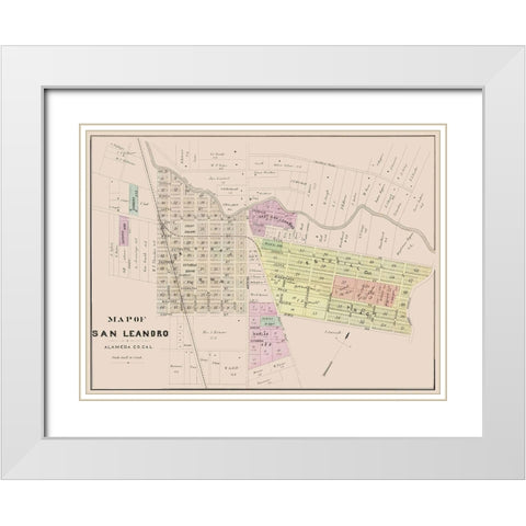 San Leandro California Plan - Thompson 1878 White Modern Wood Framed Art Print with Double Matting by Thompson