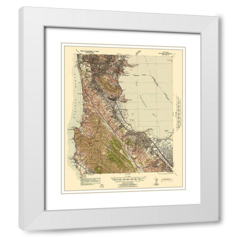 San Mateo California Tactical Quad - US Army 1942 White Modern Wood Framed Art Print with Double Matting by US Army