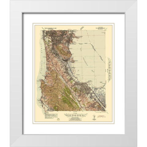 San Mateo California Tactical Quad - US Army 1942 White Modern Wood Framed Art Print with Double Matting by US Army