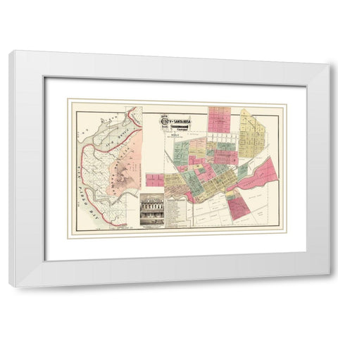Santa Rosa California Plan - Marr 1876 White Modern Wood Framed Art Print with Double Matting by Marr