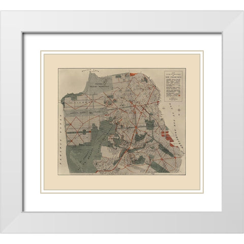 San Francisco California - Burnham 1905 White Modern Wood Framed Art Print with Double Matting by Burnham