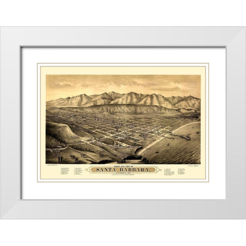 Santa Barbara California Looking North White Modern Wood Framed Art Print with Double Matting by Bancroft