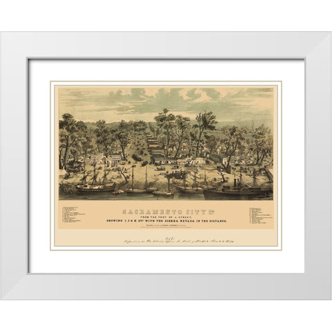 Sacramento California - Stringer 1850 White Modern Wood Framed Art Print with Double Matting by Stringer