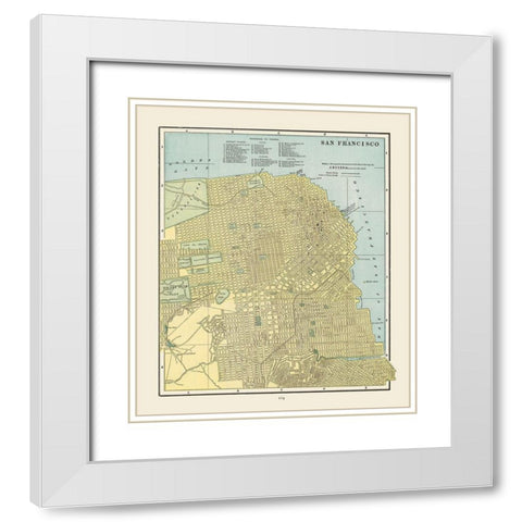 San Francisco California - Cram 1892 White Modern Wood Framed Art Print with Double Matting by Cram