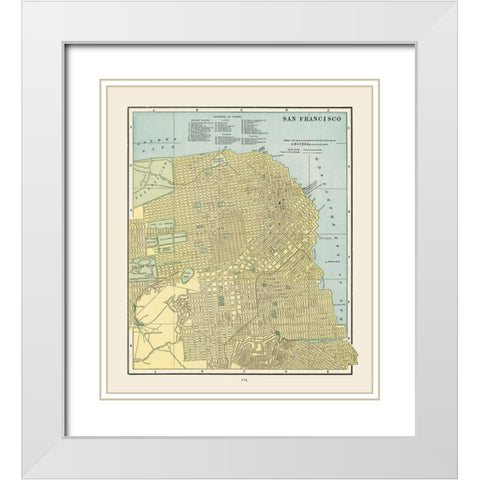 San Francisco California - Cram 1892 White Modern Wood Framed Art Print with Double Matting by Cram