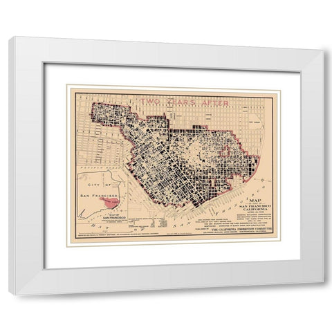 San Francisco California - Punnett 1908  White Modern Wood Framed Art Print with Double Matting by Punnett