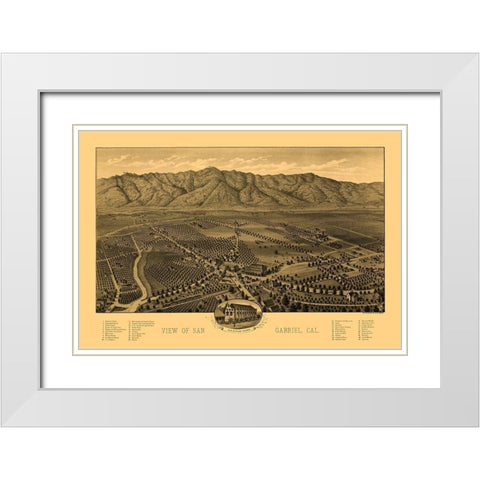 San Gabriel California - Morse 1893  White Modern Wood Framed Art Print with Double Matting by Morse