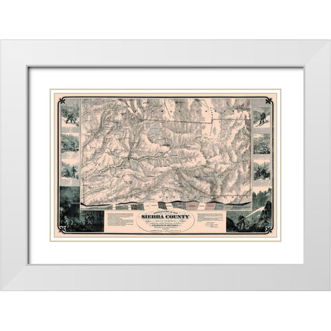 Sierra County California - Hendel 1874 White Modern Wood Framed Art Print with Double Matting by Hendel