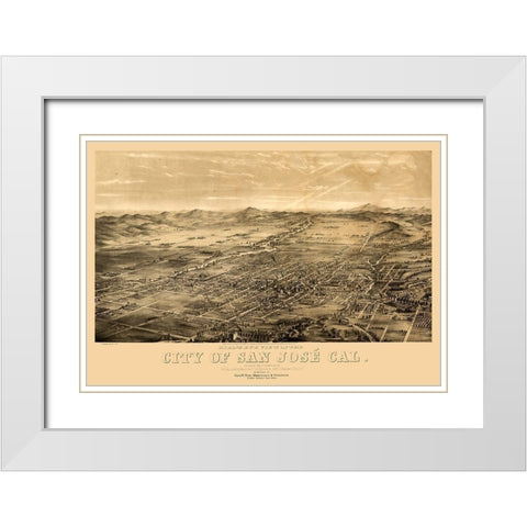 San Jose California - Gifford 1869  White Modern Wood Framed Art Print with Double Matting by Gifford