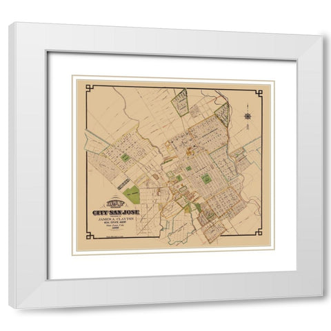 San Jose California - Clayton 1886  White Modern Wood Framed Art Print with Double Matting by Clayton