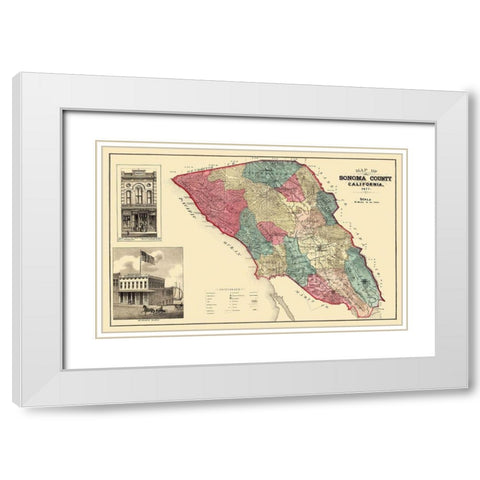 Sonoma  Santa Rosa California - Thompson 1877 White Modern Wood Framed Art Print with Double Matting by Thompson
