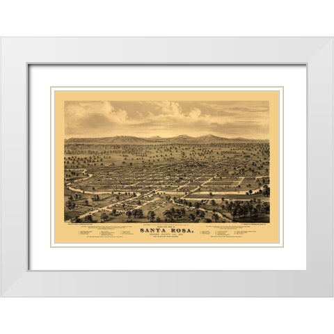 Santa Rosa California - Glover 1876  White Modern Wood Framed Art Print with Double Matting by Glover