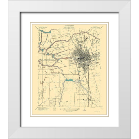 Stockton California Quad - USGS 1913 White Modern Wood Framed Art Print with Double Matting by USGS