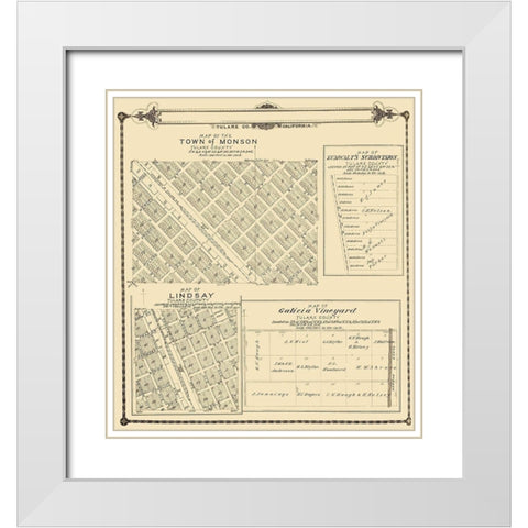Lindsay, Monson California - Thomas 1892 White Modern Wood Framed Art Print with Double Matting by Thomas