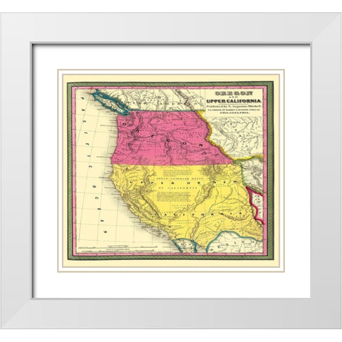 California, Oregon - Mitchell 1846 White Modern Wood Framed Art Print with Double Matting by Mitchell