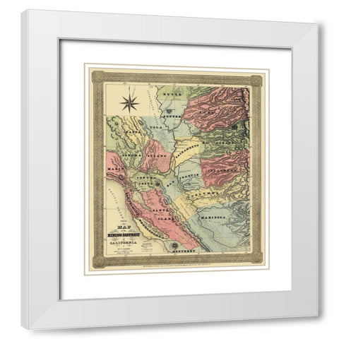 Mining District of California - Jackson 1851 White Modern Wood Framed Art Print with Double Matting by Jackson