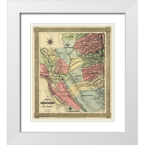 Mining District of California - Jackson 1851 White Modern Wood Framed Art Print with Double Matting by Jackson